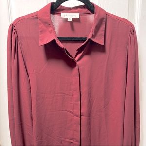 Philosophy Burgundy Button-up Women’s Blouse w Blouson Sleeve